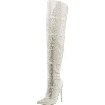 Steve Madden Wonders Womens Rhinestone Pointed Toe Over-the-knee Boots In Silver
