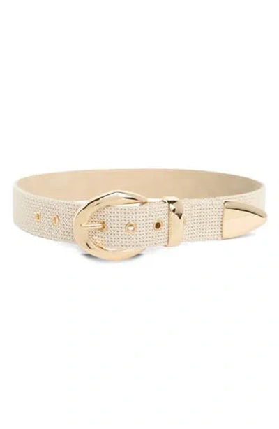 Steve Madden Woven Faux Raffia Overlay Belt In Neutral