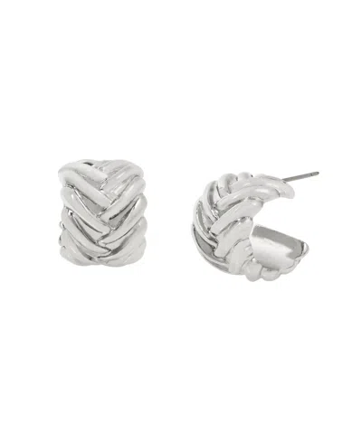Steve Madden Woven Huggie Hoop Earrings In Rhodium