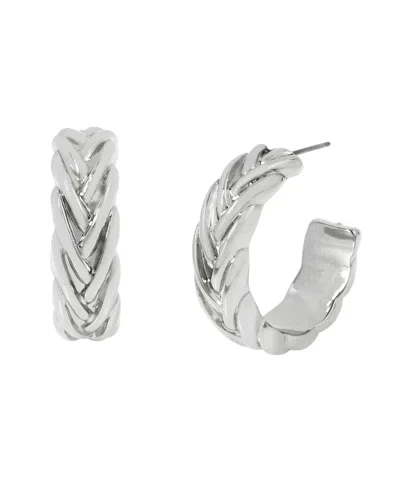 Steve Madden Woven Medium Hoop Earrings In Rhodium