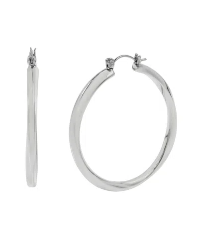 Steve Madden Woven Twist Large Hoop Earrings In Rhodium