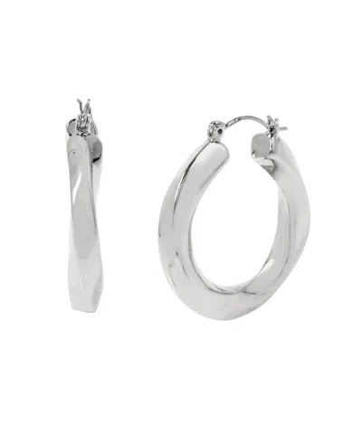 Steve Madden Woven Twist Medium Hoop Earrings In Rhodium