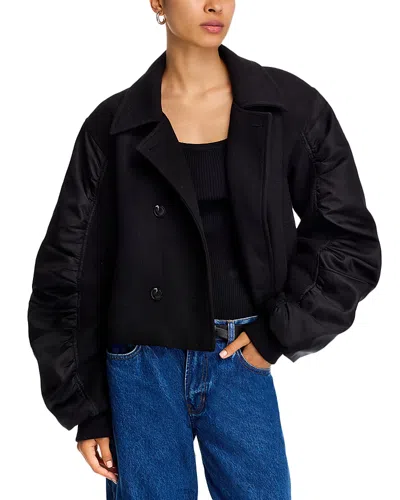 Steve Madden Yvonne Satin Bomber Jacket In Black