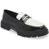 Steve Madden Zaccai Lug Sole Penny Loafer In Black White