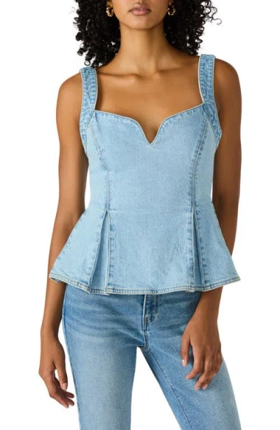 Steve Madden Zenia Stretch Cotton Peplum Top In Blue