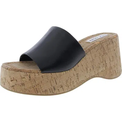 Steve Madden Zillion Womens Cork Faux Leather Platform Sandals In Black