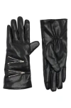 Steve Madden Zipper Faux Leather Gloves In Black