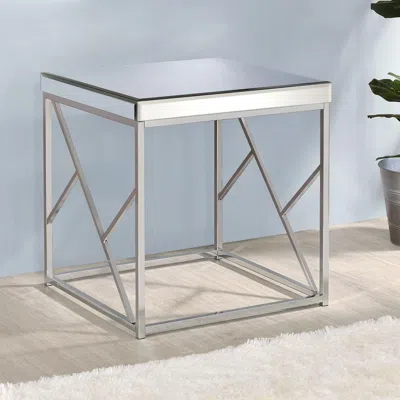Steve Silver Evelyn Mirror Top End Table - Chrome In Gray