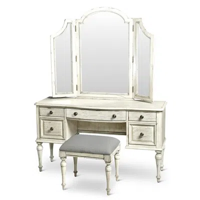 Steve Silver Highland Park Vanity, Mirror And Bench - Rustic Ivory