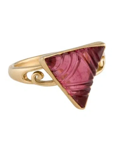 Pre-owned Steven Battelle 18k Tourmaline Carved Triangle Cocktail Ring In Multi