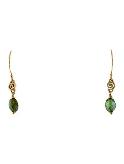 Pre-owned Steven Battelle 18k Tourmaline Drop Earrings In Multi