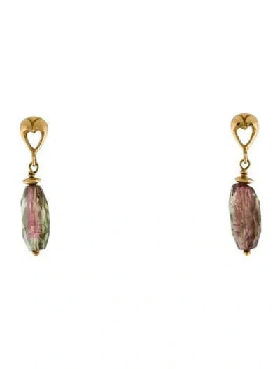 Pre-owned Steven Battelle 18k Watermelon Tourmaline Drop Earrings In Multi