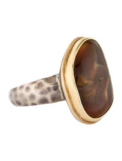 Pre-owned Steven Battelle Fire Agate Cocktail Ring In Multi
