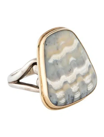 Pre-owned Steven Battelle Fossil Cocktail Ring In Multi