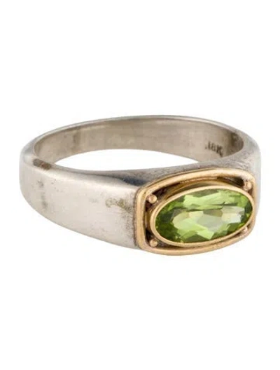 Pre-owned Steven Battelle Peridot Signet Ring In Multi