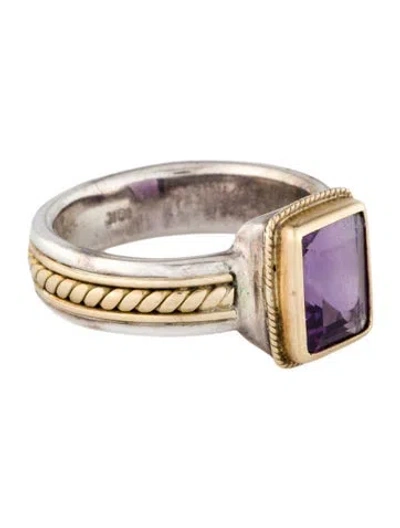Pre-owned Steven Battelle Two-tone 1.70ct Amethyst Cocktail Ring In Multi