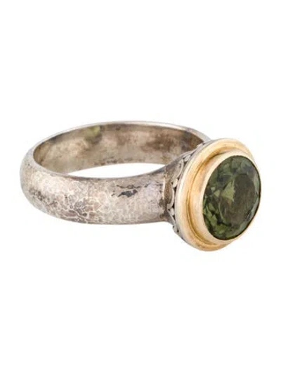 Pre-owned Steven Battelle Two-tone 2.45ctw Peridot Hammered Cocktail Ring In Multi
