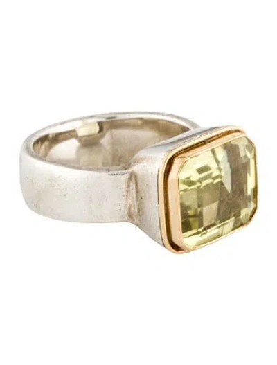 Pre-owned Steven Battelle Two-tone 5.11ctw Quartz Cocktail Ring In Multi