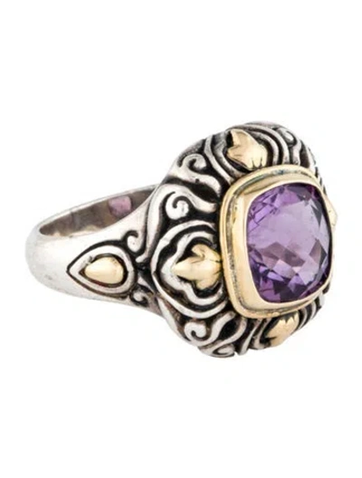 Pre-owned Steven Battelle Two-tone Amethyst Cocktail Ring In Multi