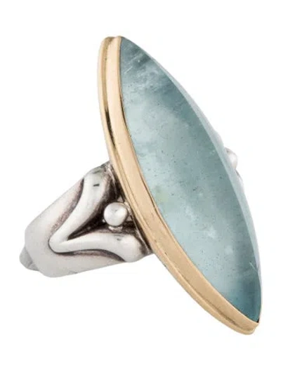 Pre-owned Steven Battelle Two-tone Aquamarine Cocktail Ring In Multi