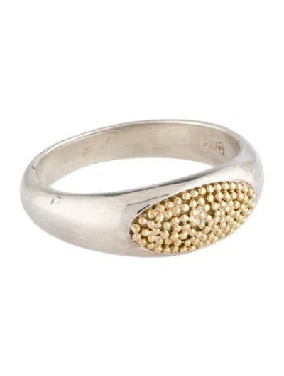 Pre-owned Steven Battelle Two-tone Textured Signet Ring In Multi