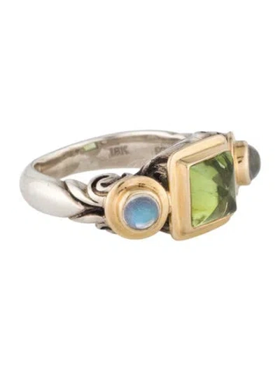 Pre-owned Steven Battelle Two-tone Tourmaline & Moonstone Cocktail Ring In Multi