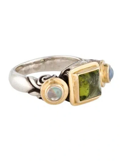 Pre-owned Steven Battelle Two-tone Tourmaline & Moonstone Cocktail Ring In Multi