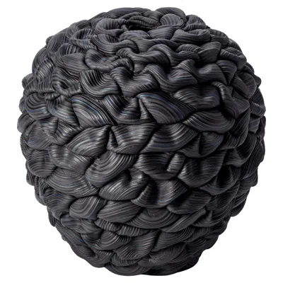Pre-owned Steven Edwards Banded Black Convex Fold V, Black Parian Porcelain Sculpture By