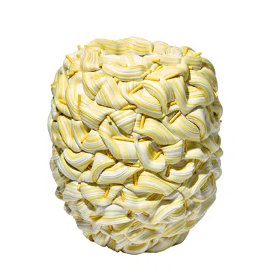 Pre-owned Steven Edwards Striped Fold With Inclusions Iii, A Yellow Ceramic Artwork By