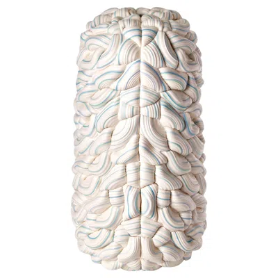 Pre-owned Steven Edwards Striped Symmetry Fold Iii, Aqua, Jade & White Porcelain Vessel By