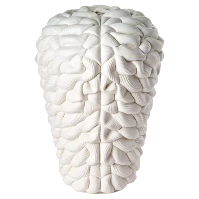 Pre-owned Steven Edwards Striped Symmetry Fold V, White & Aqua Parian Porcelain Vessel By