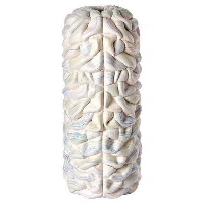 Pre-owned Steven Edwards Striped Symmetry Fold Vi, White, Blue & Yellow Ceramic Vessel By