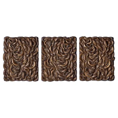 Pre-owned Steven Edwards Symmetry Fold Triptych, Black & Bronze Ceramic Wall Artwork By
