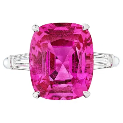 Pre-owned Steven Fox Jewelry 8.21 Carat Natural Pink Cushion Cut Sapphire Diamond Platinum Handmade Ring