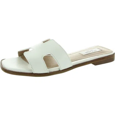 Steven Hadyn Womens Faux Leather Square Toe Flat Sandals In White