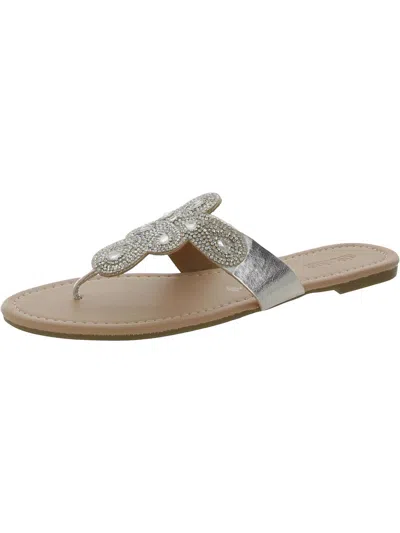 Steven New York Enida Womens Leather Slip On Flat Sandals In Silver