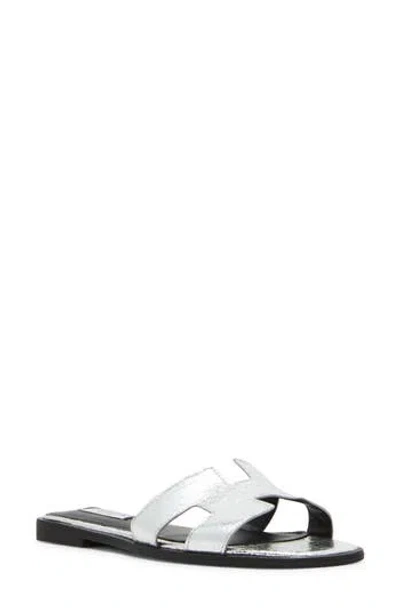 Steven New York Harlien Croc Embossed Slide Sandal In Silver