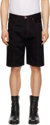 Steven Passaro Black Contrast Stitched Denim Shorts In Black