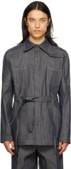 Steven Passaro Blue Belted Denim Jacket In Dark Shadow