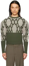 Steven Passaro Green Textured Crewneck In Green / Light Pink