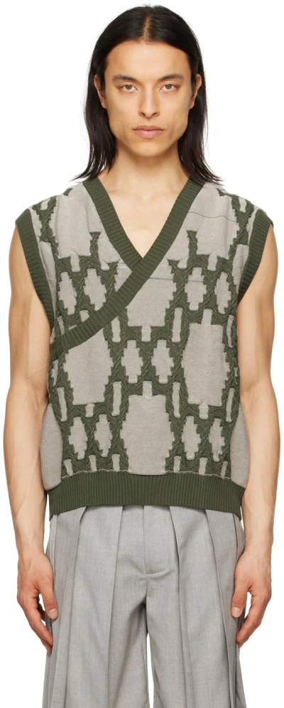 Steven Passaro Green Textured Vest In Green / Light Pink