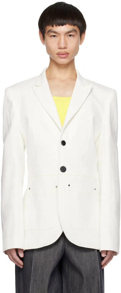 Steven Passaro White Paneled Denim Blazer