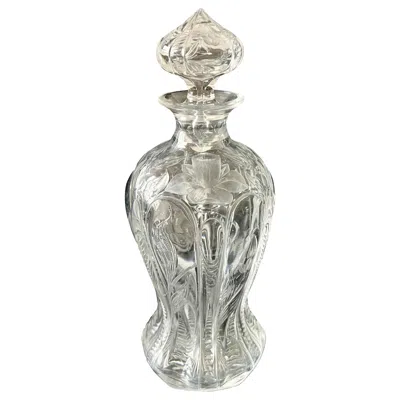 Pre-owned Stevens & Williams Signed  Hand Blown Crystal Decanter W/ Engraved Daffodils In Gray