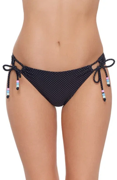 Stevie Adjustable Side Tie Scoop Bikini Bottom In Black
