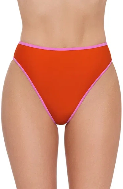 Stevie Cheeky High Leg High Waist Bikini Bottom In Orange