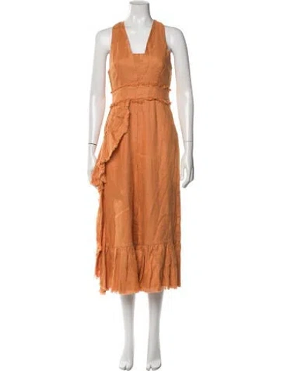 Pre-owned Stevie May Linen V-neck Jumpsuit In Orange