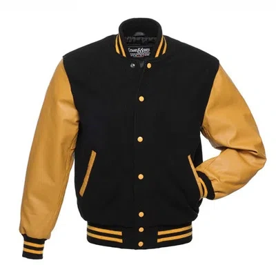 Pre-owned Stewart & Strauss Black Wool & Gold Leather Varsity Letterman School Jacket