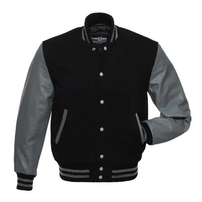 Pre-owned Stewart & Strauss Black Wool & Grey Leather Varsity Letterman School Jacket In Gray