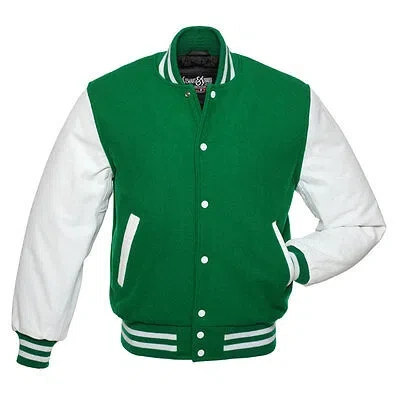 Pre-owned Stewart & Strauss Kelly Green Wool & White Leather Varsity Letterman Jacket
