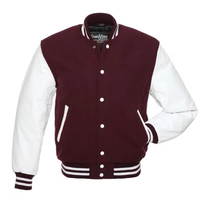Pre-owned Stewart & Strauss Maroon Wool & White Leather Varsity Letterman School Jacket